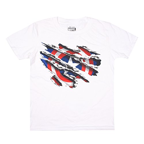 Marvel Capitán América desgarrado Camiseta, Blanco, S para Hombre