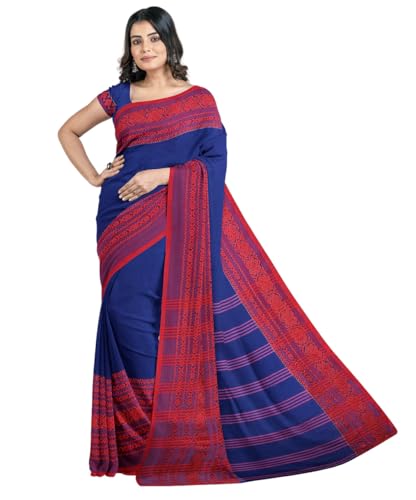 Image of eC ESHA'S COLLECTION Women's Cotton Blend Begumpuri Handloom Saree With Unstitched Running Blouse Piece