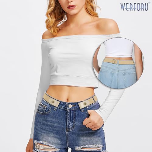 Image of WERFORU No Buckle Stretch Belt for Women and Men Elastic Waist Belt up to 72 Inches for Jeans Pants