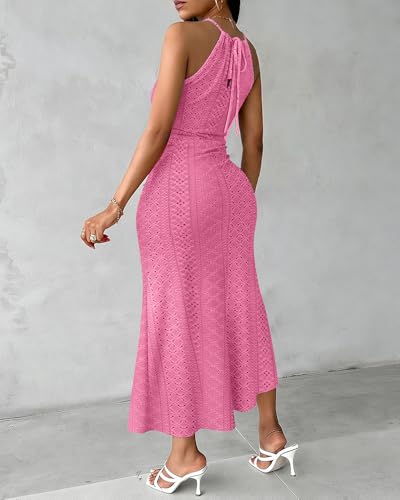 Image of CHICME Womens Summer Halter Ruched Bodycon Long Dresses