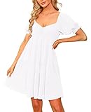 Women's Summer Dress Sweetheart Neckline Puff Sleeves Ruffle Flowy Babydoll Swing Mini Dresses Party