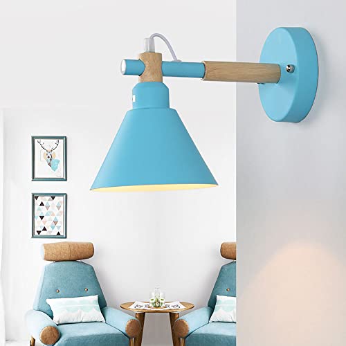 Lámpara de pared E27 de madera maciza y metal para el dormitorio 4