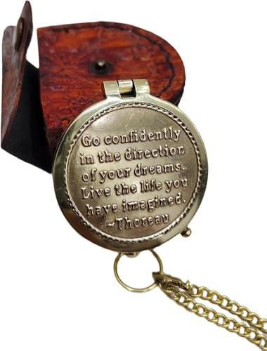 Brújula de latón grabado, 2 pulgadas, con estuche de cuero marrón miniatura 2