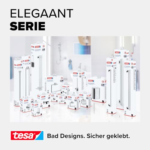tesa ELEGAANT Fönhalter verchromt, edles Design, Metall, inkl. Klebelösung, starker Halt, 85mm x 50mm x 130mm