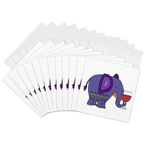 Cartes de vœux éléphant bleu buvant du vin 3dRose gc_298937_2 lot de 12