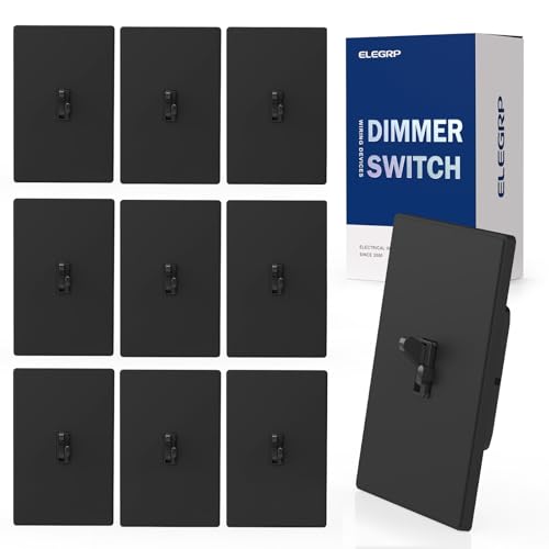 Image of ELEGRP Digital Dimmer Switch for LED /CFL, Toggle Dimmer Switch with Decorative Frameless Design Wallplate, Single Pole /3-Way, UL Listed, 10 Pack, Black