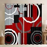 Picture of Feelyou Kids Red and Black Curtains for Bedroom Living Room (2 Panels, 42 x 63 Inch) Circle Darkening Drapes for Decor Geometric Square 30%-50% Blackout Curtains Modern Art Red Window Treatments s