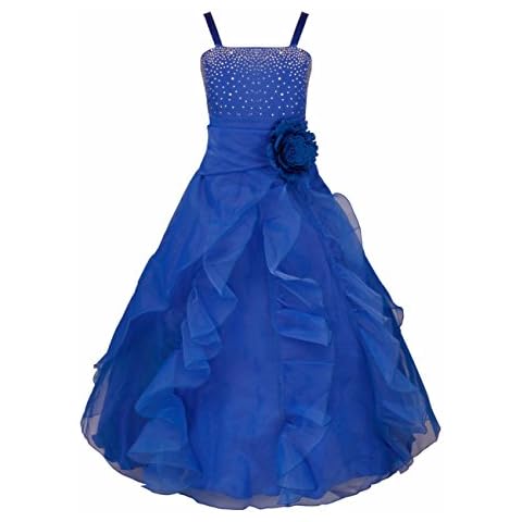 iEFiEL Mädchen Kinder Kleider Festlich Lang Brautjungfern Kleid Prinzessin Hochzeit Party Kleid Gr. 92-164 Blau 140 Cover