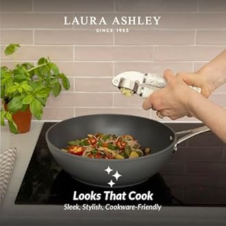Laura Ashley 4-Pcs Kitchen Tools & Gadgets - Soft Grip, Heat Resistant Ceramic Handle, Dishwasher Safe - Stainless Steel Kitchen Utensils set Includes Garlic Press, Peeler, Can Opener, Ice Cream Scoop