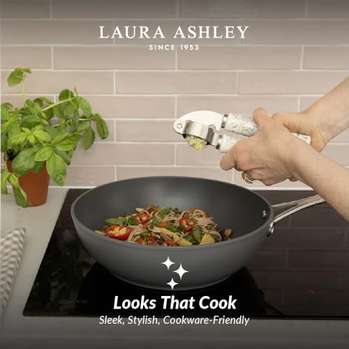 Laura Ashley 4-Pcs Kitchen Tools & Gadgets - Soft Grip, Heat Resistant Ceramic Handle, Dishwasher Safe - Stainless Steel Kitchen Utensils set Includes Garlic Press, Peeler, Can Opener, Ice Cream Scoop