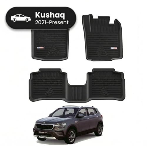 Image of Kushaq TPE Car Mats - All Weather Resistant Car Floor Mats | Anti Slip Full Coverage 3D Car Foot Mat | Waterproof Durable | Easy to Clean & Dust Free - Kushaq (2021-Present)