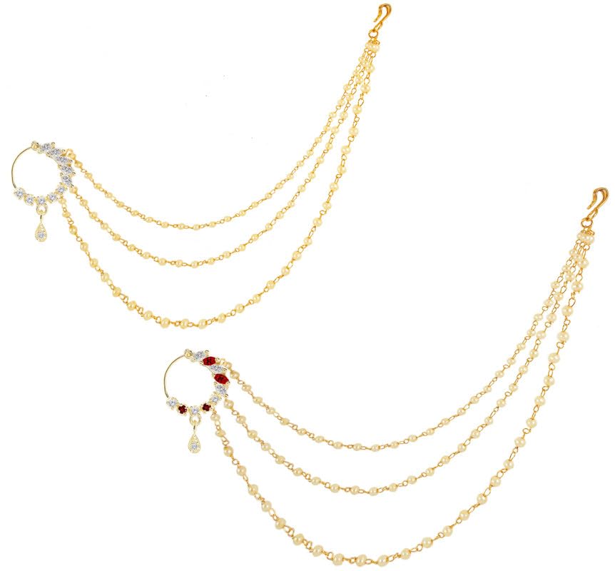 gemron jewel Exquisite Traditional Ethnic Bridal Nose Ring/Nath Adorned with Elegant Pearl Chain for Women and Girls(A_RC-ADNR-002)-picture-10