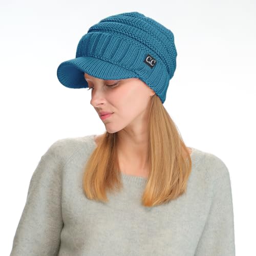 Image of C.C Trendy Warm Oversized Chunky Soft Oversized Ribbed Slouchy Knit Hat with Visor Brim