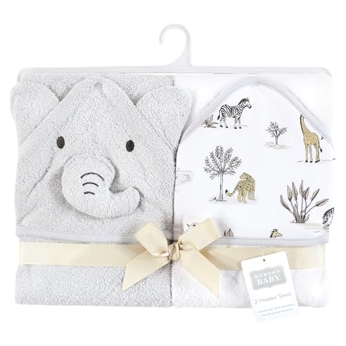 Image of Hudson Baby Cotton Animal Face Hooded Towel, Neutral Safari World, One Size