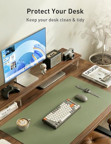 Image of Aothia Faux Leather Desk Mat - Non-Slip PU Leather Desk Blotter, Waterproof Writing Surface, Large Desk Pad for Office & Home (Olive Green, 55 inch x 17 inch)