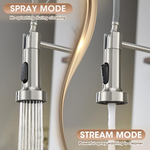 Image of Pull Down kitchen Faucet Head Replacement, Kitchen Faucets 2-Function Spray Nozzle, Kitchen Sink Sprayer Replacement Compatible with Model Number SZ-S-3314-BN-01&SZ-S-3315-BN-01, Brushed Nickel