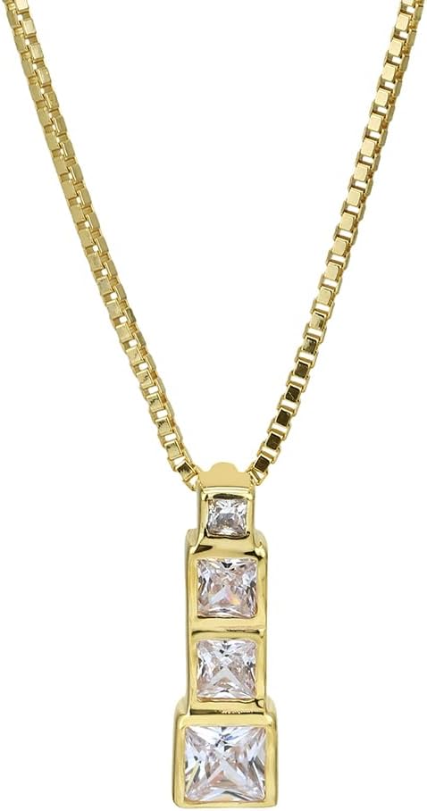 Vanbelle Genuine 18K Gold Plated Jewelry - Graduated Square Geometric Pendant Necklace with Cubic Zirconia Stones for Women