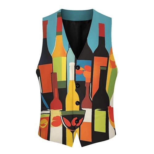 Colorful Wine Bottles Men's Suit Vest Slim Fit V-Ncek Waistcoat Business Casual Vest4