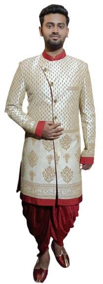 Men's Cream INDOWESTERN Gold B/P With Maroon Harem-image-13