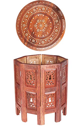 Marokkanischer Tisch Beistelltisch aus Holz Caglanur Braun ø 38cm groß rund | Orientalischer runder Hocker Blumenhocker… – Bild 8