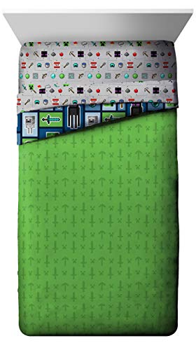 Image of Minecraft Creeper Twin Comforter Set 4 Piece Kids Bedding for Boys, Multi | Zombie, Bed in a Bag, Comforter Sheets Pillowcase, Official Product, Soft Microfiber, Machine Washable, Boys Gift