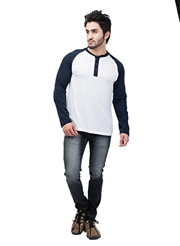 Image of Kalt Men's Dual Colour Full Sleeves Henley Neck Cotton Blend T-Shirt