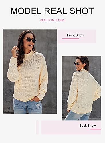 Dokotoo Womens Turtleneck Sweaters Batwing Long Sleeve High Neck Solid Fashion Casual Loose Plain Chunky Knit Pullovers Sweaters Jumper Outerwear Beige Large #TOP2