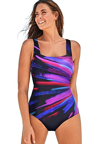 Swimsuits For All Women's Chlorine Resistant Square Neck Tummy Control One Piece Swimsuit - 20, Warm Starburst (Plus