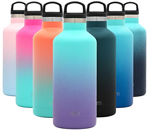 Simple Modern Insulated Water Bottle with Handle Lid 1 Liter Reusable Ascent Narrow Mouth Stainless Steel Thermos Flask, 32oz Handle Lid, Ombre: Tropical Seas