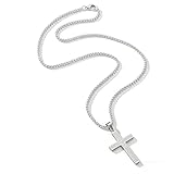 Zeaying Cadena de cruz para hombre, niño y niños, collar de acero inoxidable, colgante de cruz con cadena de 60 cm, con escritura cristiana, grabada, plata, joyas