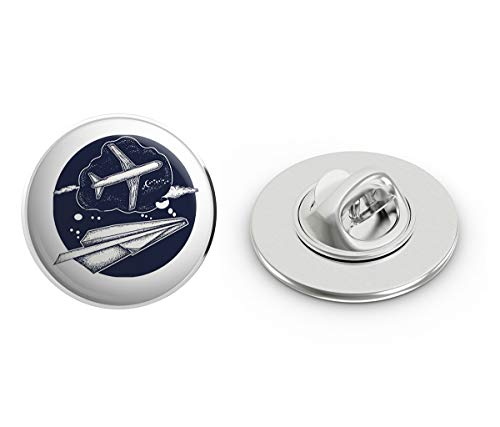 Black and White Abstract Paper Plane Day Dreaming of Being A Airplane Illustration Cartoon Round Metal 0.75