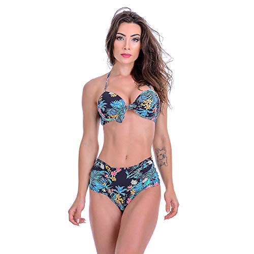 Biquíni Hot Pants Com Bojo Meia Taça Floral Preto Summer Soul (M)