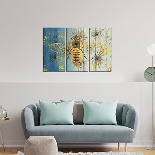 Ouelegent 3 Piece Rustic Canvas Wall Art Yellow Honey Bee On Wood Background Painting Pictures Insect Animal Artwork Prints For Living Room Kitchen Wall Decor Stretched Ready To Hang #TOP3