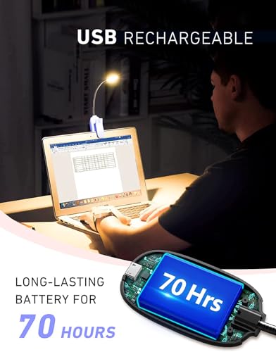 Image of Rechargeable Book Light for Reading in Bed, 80H Reading, 3 Brightness Levels & 3 Color Temperatures, Lightweight Flexible Clip on Reading Lights for Books in Bed
