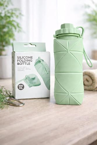 Image of TOPS SPOT 600ml Silicone Folding Water Bottle Leakproof BPA-Free Blue