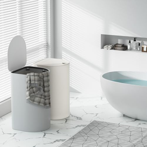 HELLKOPF Cesto para la colada de madera con tapa, 70 litros, para ropa sucia, 2 bolsas de lavandería en el interior con asas, fácil de quitar, cestas para dormitorio, baño, gris claro - imagen 8