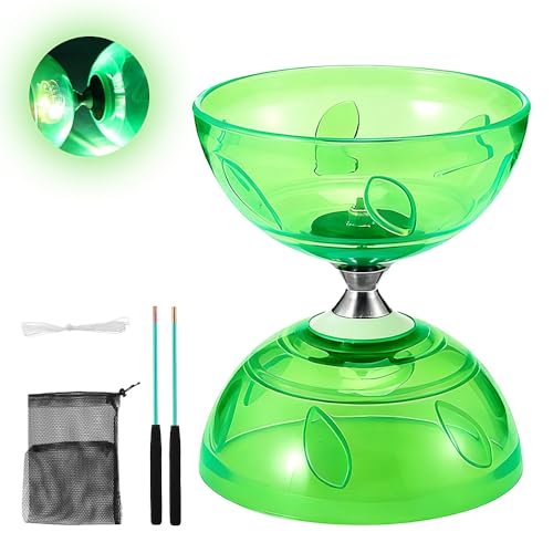XUXLEKK Diabolo avec Roulement à Billes, Lumineux Diabolo, Kit de Jonglerie, pour Enfants, Adultes, Débutants Professionnels (Vert)