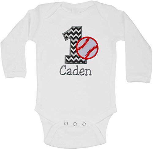 Funny Girl Designs Embroidered Personalized Birthday BASEBALL Year 1 Bodysuit for Baby Boys with Your Custom Name (18 Months)