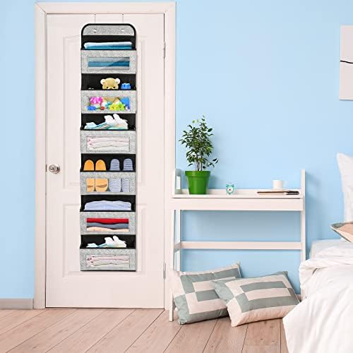 Over Door Storage Organiser, 6 Pockets Clear Window Hanging Storage bags for Baby Nursery Bathroom Bedroom Wardrobe, Foldable Door Organizers for Clothes, Toiletries, Cosmetics and Household Item
