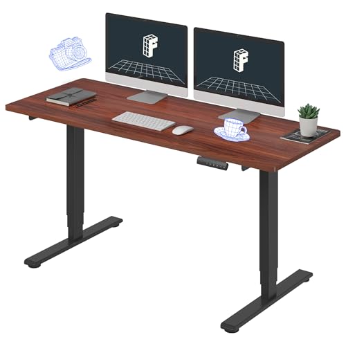 Image of FLEXISPOT E6 3-Stage Dual Motor 60 x 24 Electric Standing Desk Sit Stand Up Desk, Holds 220 lbs, Adjustable Height w /Memory Presets, One-Piece Mahogany Desktop & Black Frame, Ships in 2 Boxes