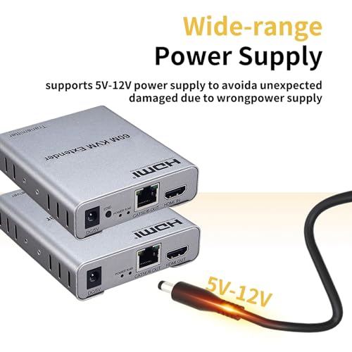 Image of 60M USB KVM HDMI Extender, with 1080P R /L Audio by CAT5E Cat6 RJ45 Ethernet Cable Transmitter Receiver Audio Video Converter PC Laptop to TV Monitor (4K 60M HDMI Extender Cascade Connection)