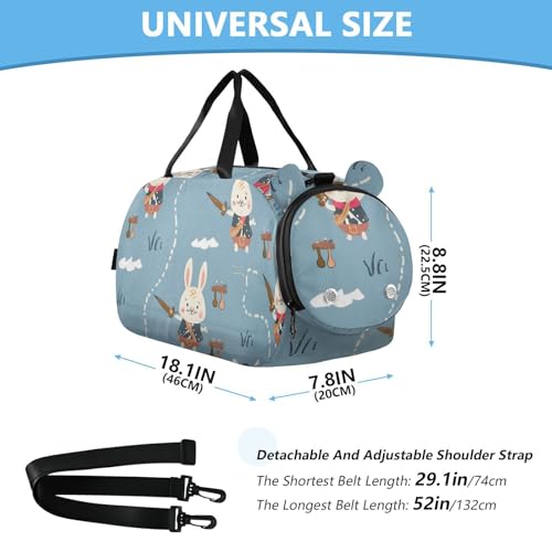 Duffle Bag Kids Gym Bag with Shoes Compartment & Wet Separation Overnight Travel Duffel Bag Pirates Rabbits for Girl Boy3