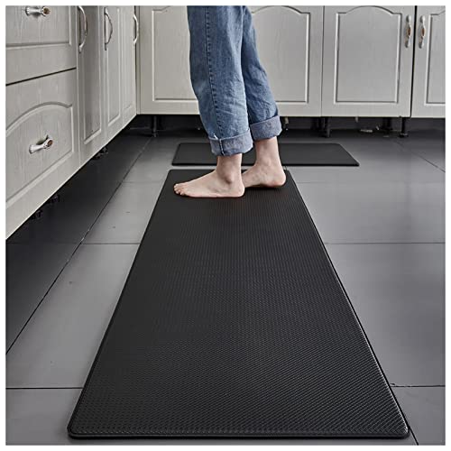 Cushioned Anti-Fatigue Mat, Non-Skid Waterproof Wipeable Thickened Comfort Standing Foam Mat - For Kitchen, Floor, Home, Office, Sink - Size:45cm × 180cm, Color:Black
