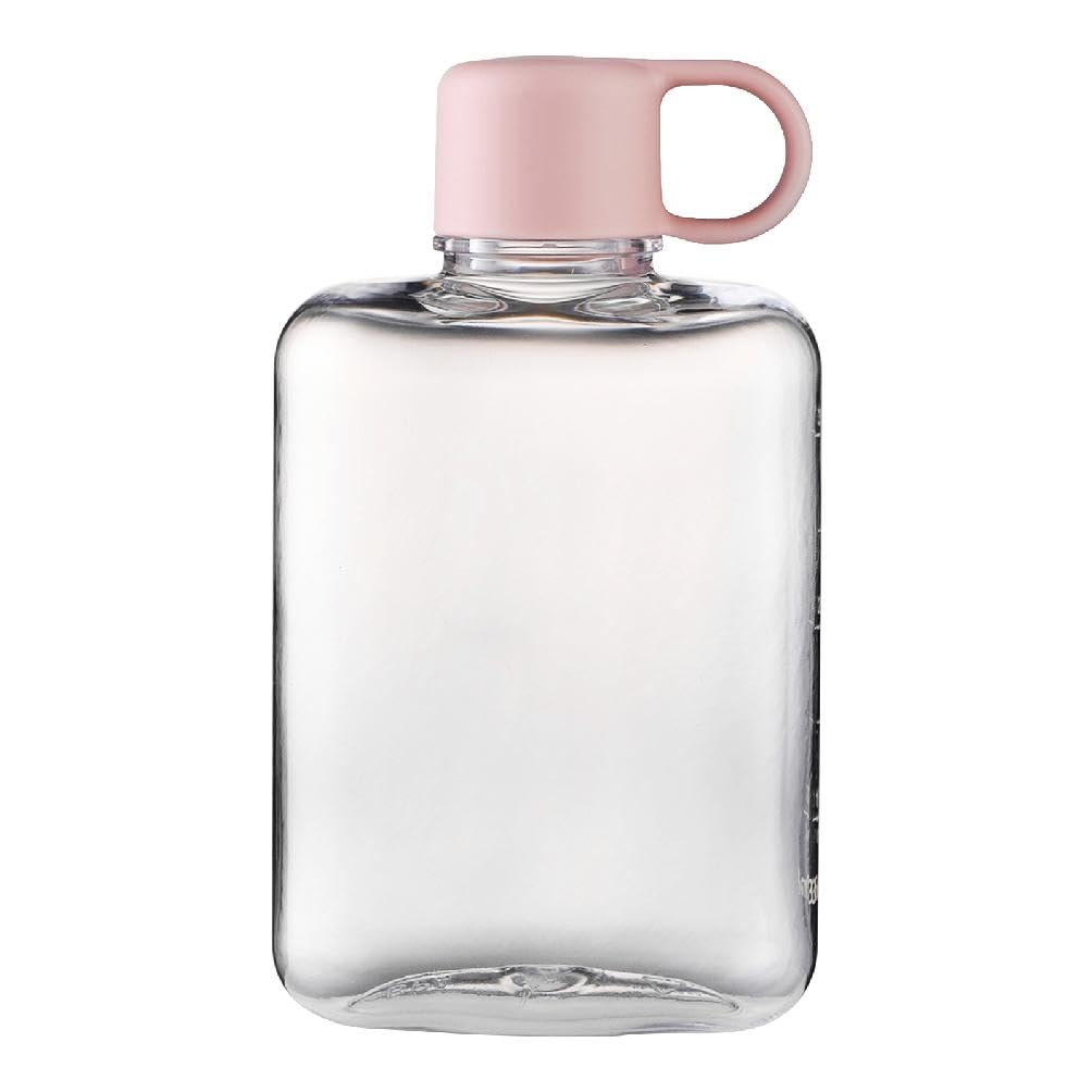 Flat Water Bottle Free Leakproof Water Cups Clear Drinking Cup Girls Water Bottle 360ml for Fitness Camping Water Container, Pink