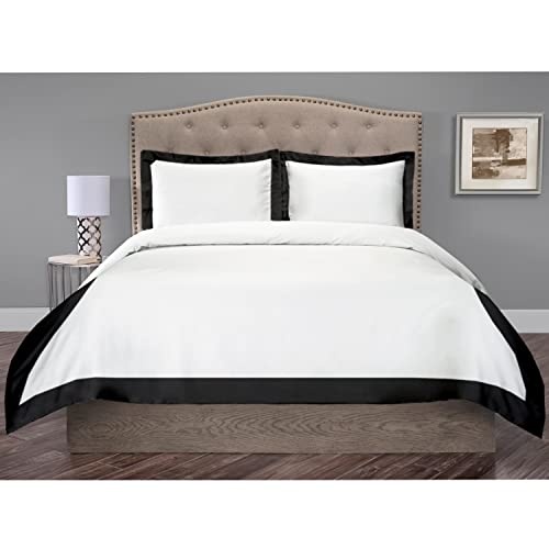Hotel Luxury - Juego de funda de edredón de 3 piezas, 850 hilos, 100% algodón orgánico, colección de ropa de cama, tamaño Queen, 88 x 92 pulgadas, lavable a máquina (blanco y aguamarina)