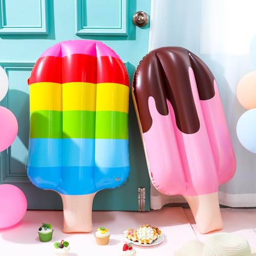Image of JellyArch 4 Pcs 36 Inch Inflatable Ice Cream Blow up Rainbow Ice Cream Inflatable Summer Decorations for Summer Pool Beach Birthday Party Decor
