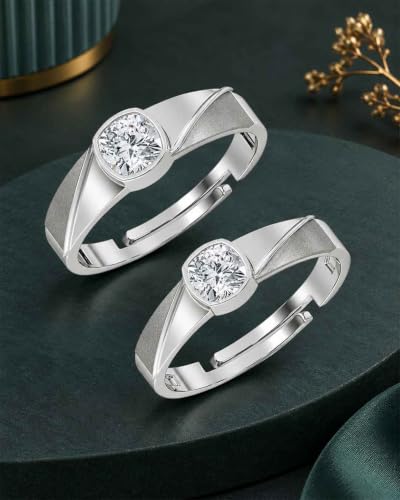 Image of Clara 925 Sterling Silver Adjustable Couple Ring for Men & Women
