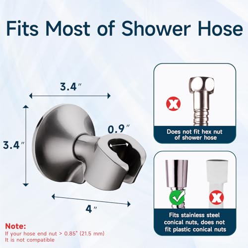 BRIGHT SHOWERS Handheld Shower Head Holder with Dual Angle Positions, Wall Suction Bracket Includes Adhesive 3M Disc, No Tools Required and Easy Installation, Brushed Nickel Finish