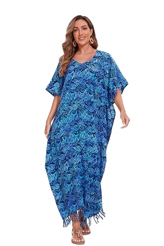 Image of Beautybatik Women Hand Blocked Batik Rayon Caftan Kaftan Bali Loungewear Maxi Plus Size Long Dress XL to 4X