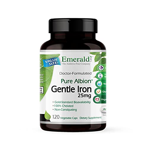 Emerald Labs Gentle Iron 25mg - â€œGold-Standardâ€ Albion Chelate as Ferrous Bisglycinate - 120 Vegetable Capsules